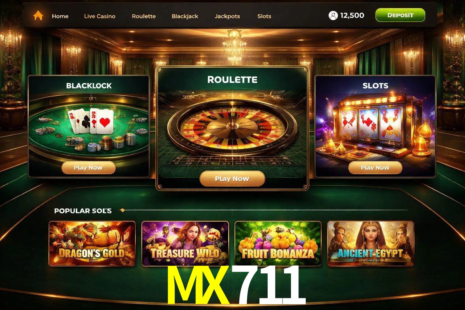 Vista de la plataforma MX711 Casino mostrando categorías organizadas de juegos en línea